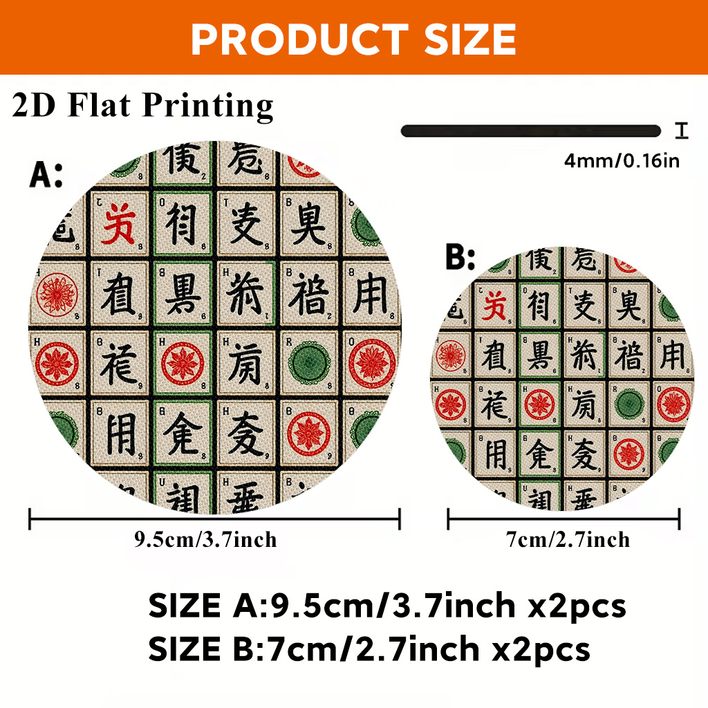 TEMU Coaster 2pcs, Mahjong Inspired Tile Pattern Absorbent Car Cup Holder Coaster Mat - Universal Interior Additions For Men And Women, Water Cup