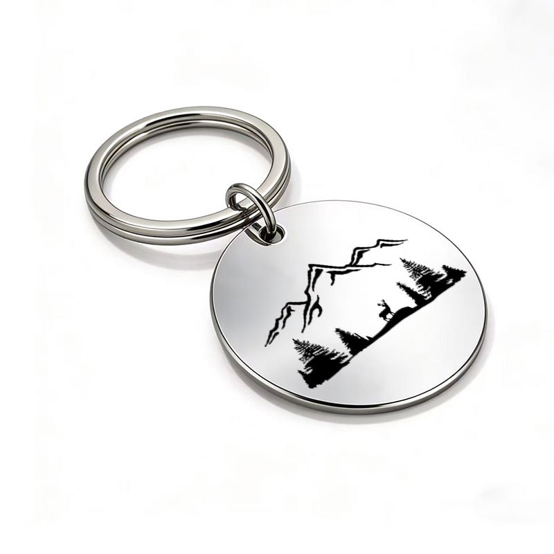 TEMU Portachiavi in metallo 1 pz con silhouette di di , disegno a linee bianche e nere, stile outdoor, ciondolo naturale, regalo per degli elementi