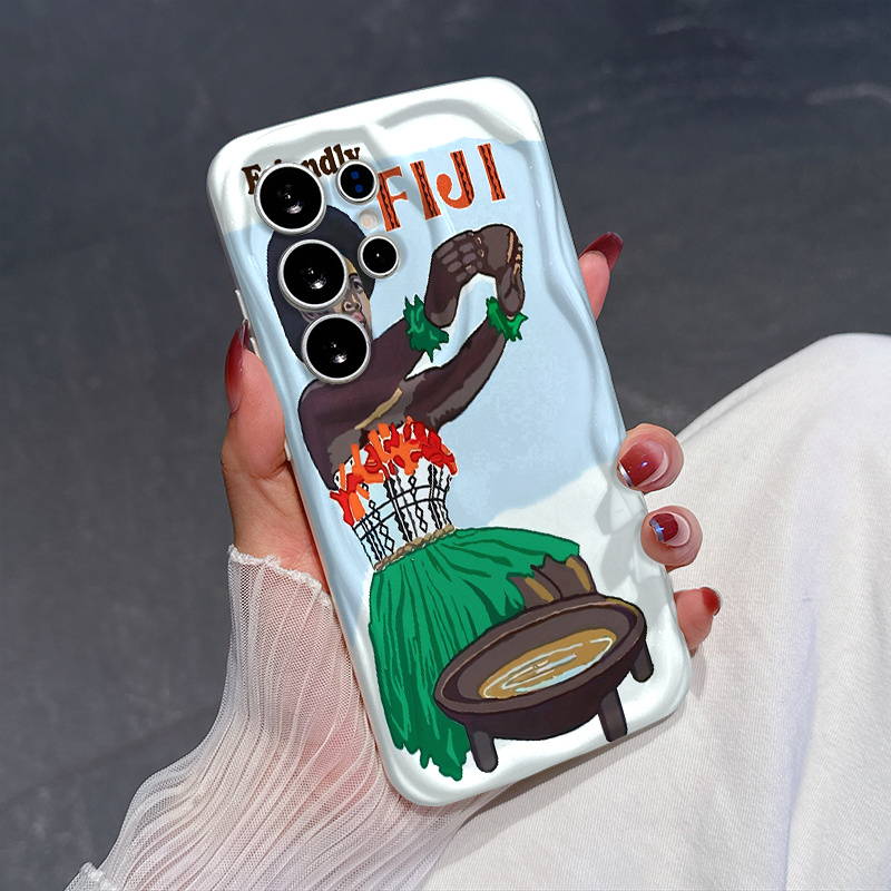 TEMU Phone Case - 2d Flat A Curly Wavy Border Phone Case, Friendly Fijian Style Phone , Suitable For Galaxy