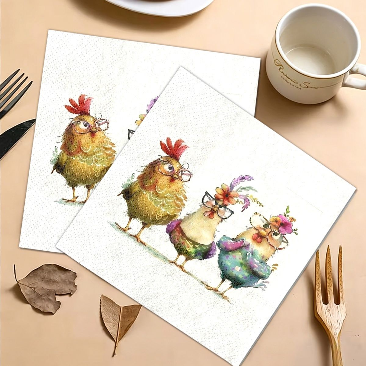 TEMU 20pcs 3 Cartoon Chickens Double-layer Napkins, More Hygienic For Use, Suitable For Home, Commercial, And Various Activities