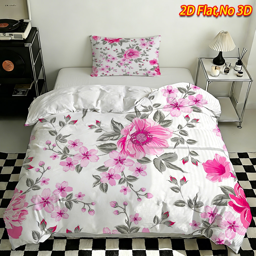 TEMU 2/3pcs 2d Flat Printing [spring And Summer New Arrival] Floral Vine Theme Duvet Cover Set, , Skin-friendly And Soft, Machine Washable, Suitable