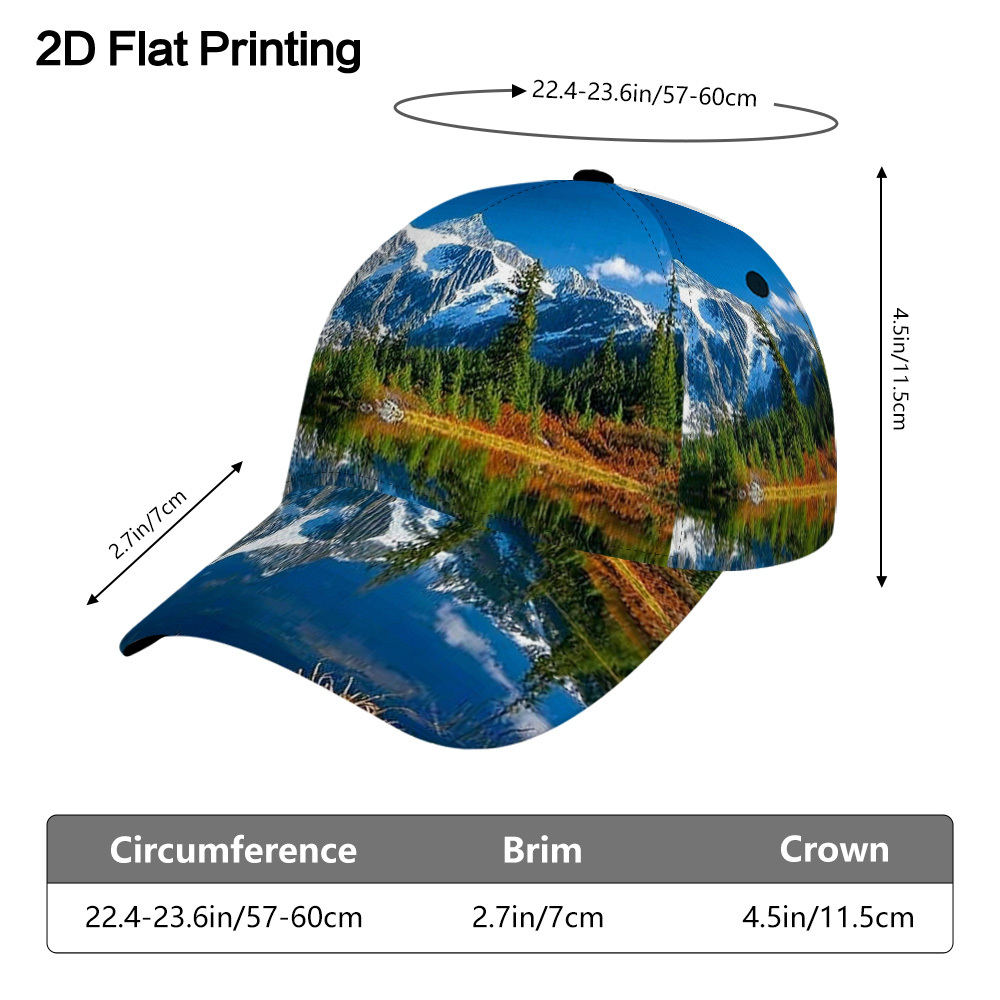 TEMU 1pc 2d Flat Printing With Reflective Lake Pattern Baseball Cap, Curved Brim Sports Running Adjustable Baseball Cap Solar Protection