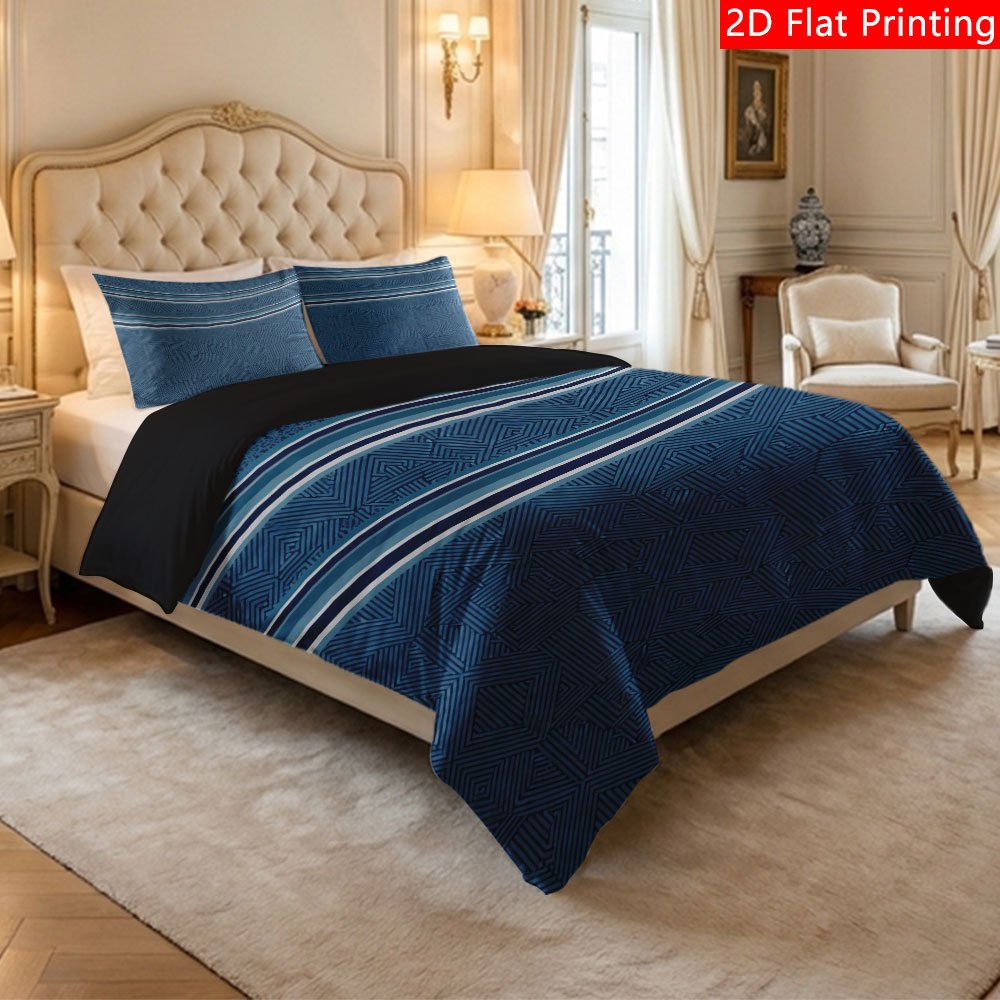 TEMU 2/3pcs Duvet Cover Set Blue Geometric Abstract Pattern And Stripes Print Stylish Bedding Soft And Breathable Quilt Cover Set For 1 Duvet Cover
