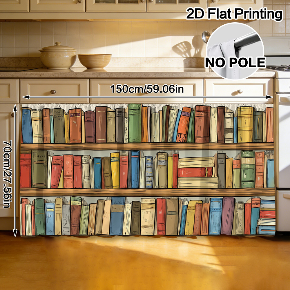 TEMU 2d Flat, 2d Flat - 1pc Colorful Books On Shelf Curtain & Cabinet Decor,suitable For Home Decoration Such As Bathrooms, Living Rooms, Bedrooms,