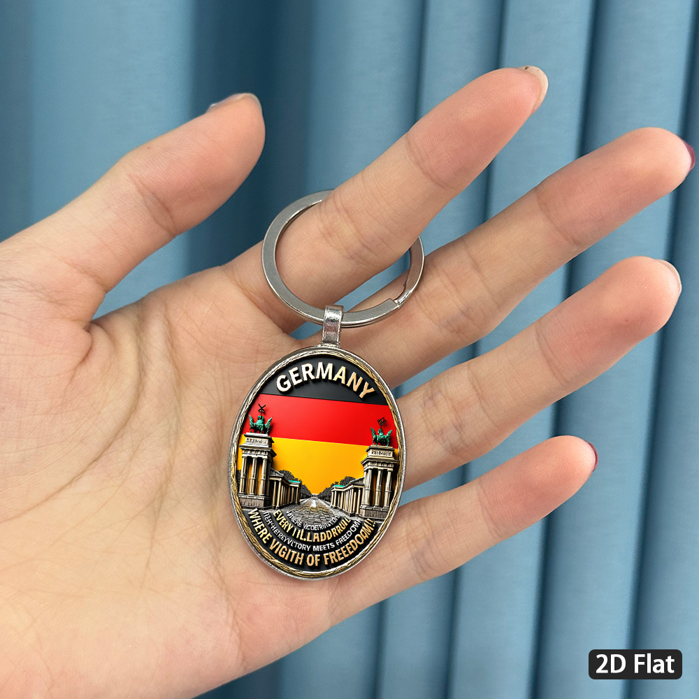 TEMU 2d Flat, 1pc 2d Flat Brandenburg Gate, Germany Themed Keychain, Symbol Of History And , Exquisite Vintage Badge Design, Red-orange-yellow