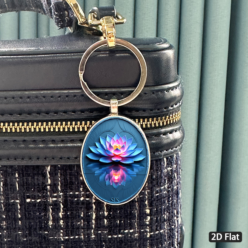 Elegant Lotus-themed Spherical Keychain, Blue-pink Gradient