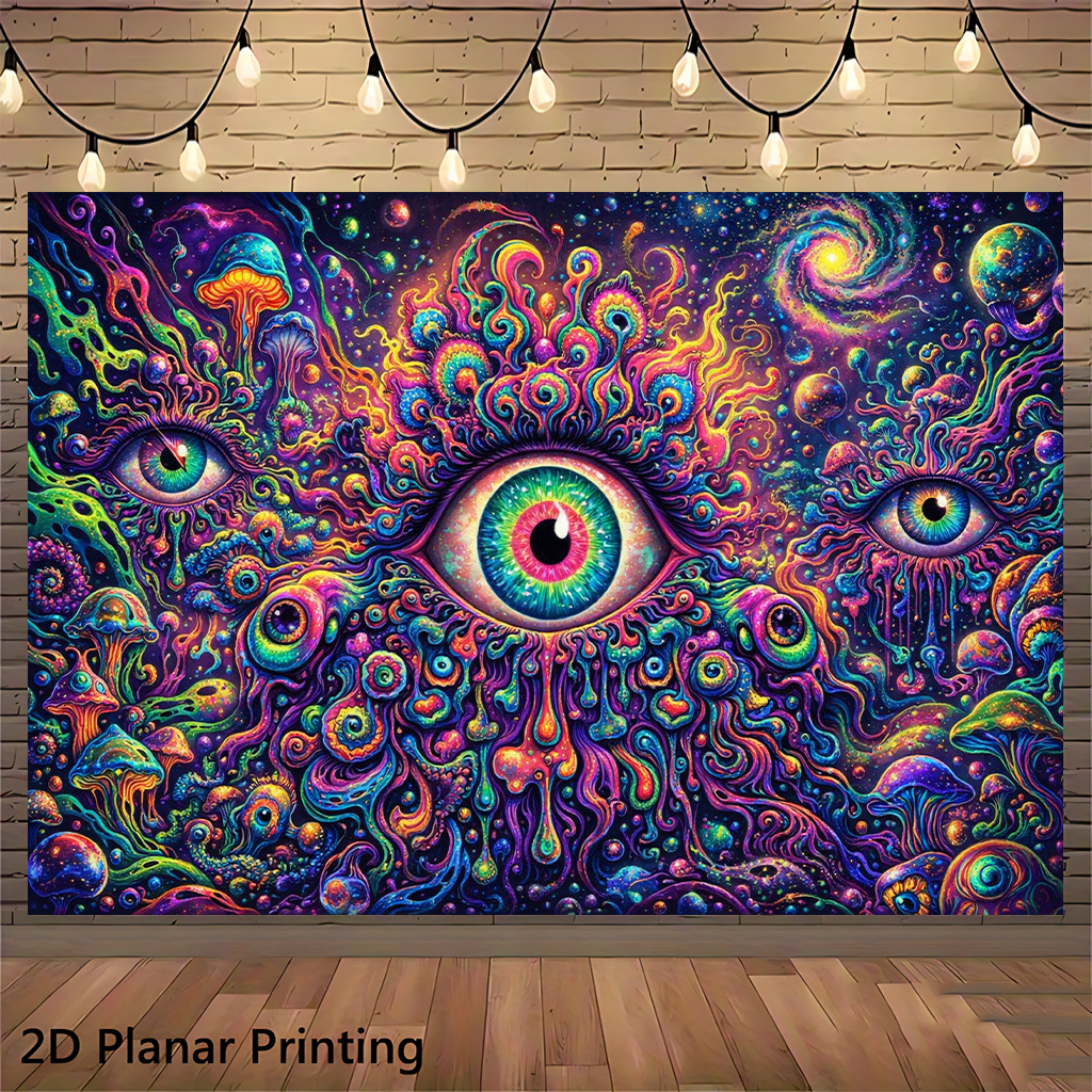 TEMU 2d Flat, 2d Flat - 2d Flat, 2d Flat - 2d Flat Banner 1pc, Colorful Eye Psychedelic Universe, Wall Decoration Banners, Suitable For Living Rooms,