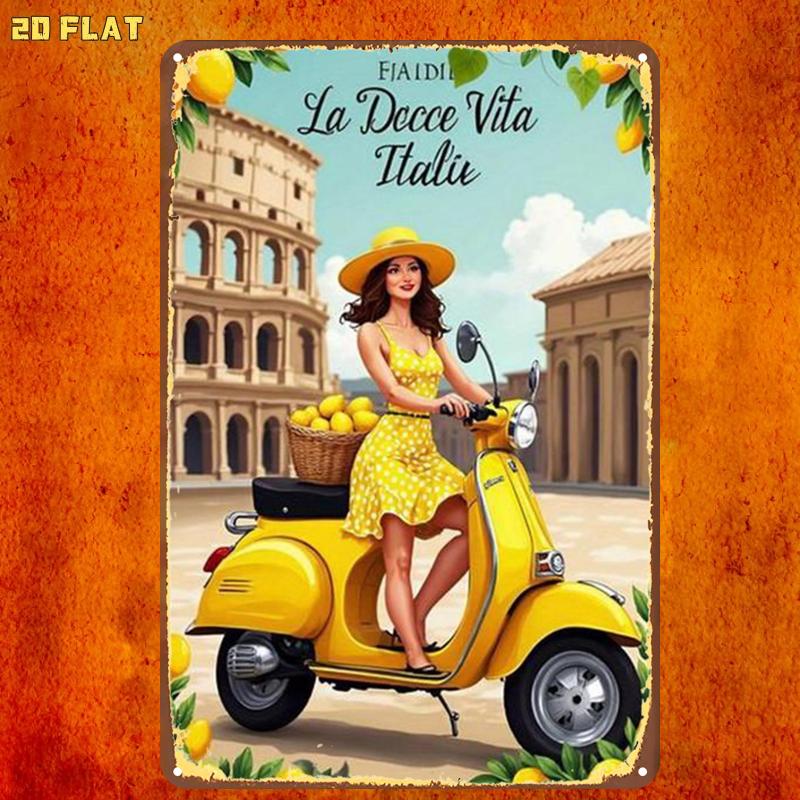 TEMU 2d Flat, 1pc, Fun Yellow Scooter Retro Poster Wooden Sign, Pre-drilled Holes, Suitable For Indoor, Garden, Outdoor, Home, Office, Bathroom Decor