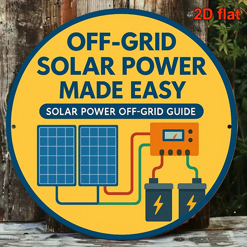 TEMU 2d Flat, 1pc 8x8in/20x20cm 2d Flat Round Sign, Vintage Plaque About "off-grid Solar Power Generation", "-grid Guide" Decorative Sign, Suitable