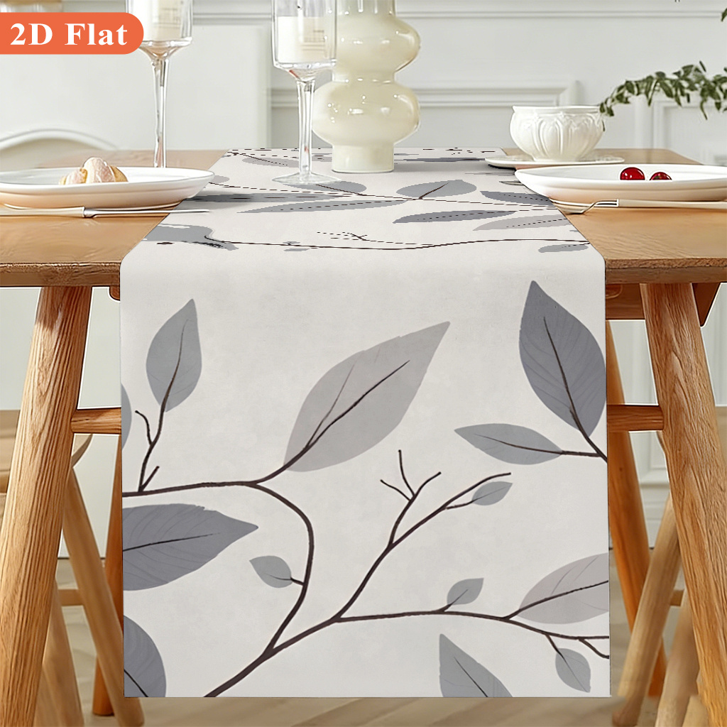 TEMU 1pc Elegant Grey Vines & Table Runner Suitable For Dining Table Centerpiece, Rectangular Polyester Tablecloth With Botanical, Modern Minimalist