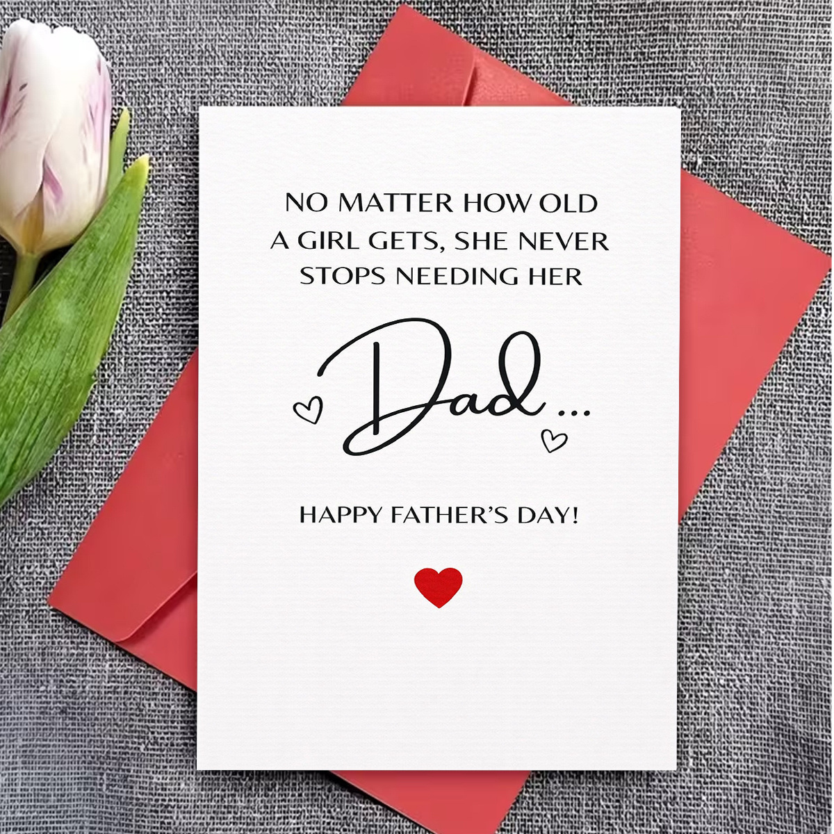 TEMU 1pc Father's Day Greeting Card, White Card With "dad" Text And Small Hearts, Featuring " How Old She , She Needs Her Dad," Suitable For Dads, A