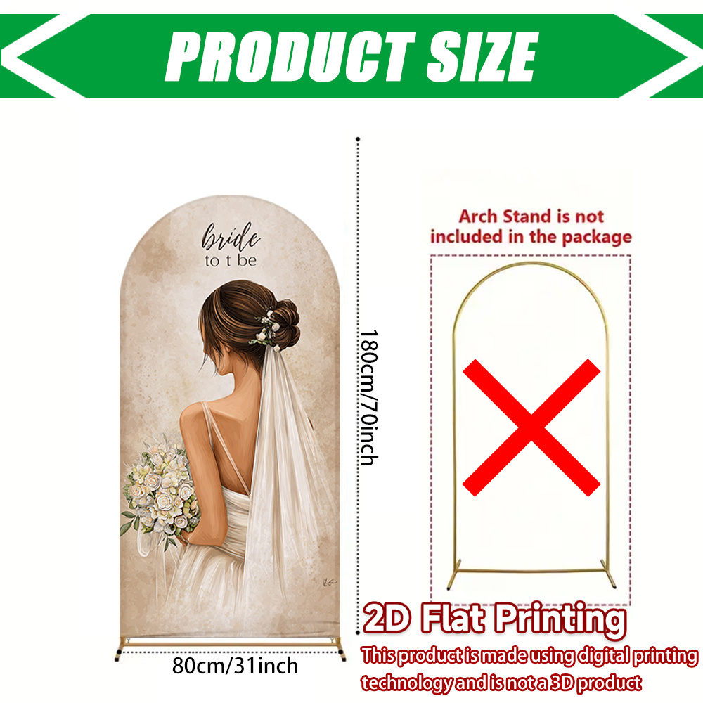 TEMU 2d Flat, 1pc,2d Flat Printing Elastic Party Banner, Arch Backgroud Cloth, Bride Holding Bouquet, For Indoor Celebrations, Studio, Home & Garden