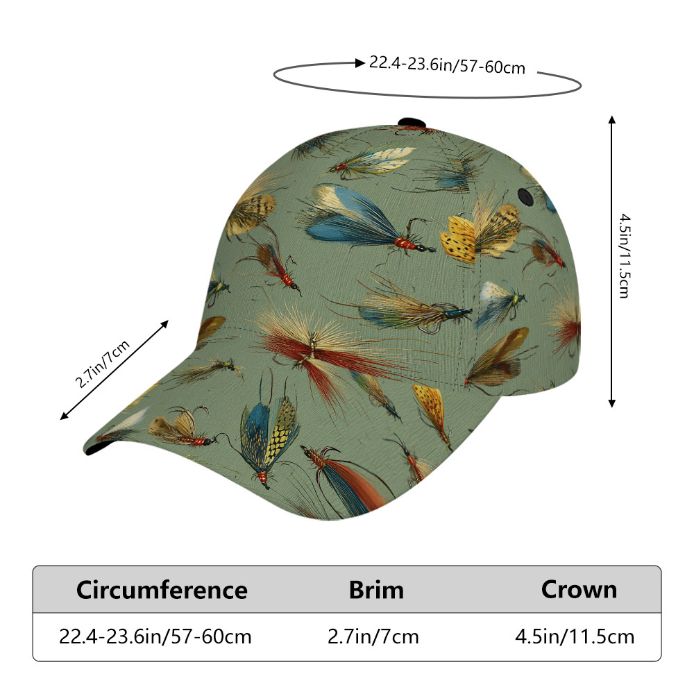 TEMU 1pc Adjustable 2d Flat Vintage Fly Fishing Lures Design Baseball Cap - Stylish Snapback For Running, Outdoor Sports, Travel & Streetwear For