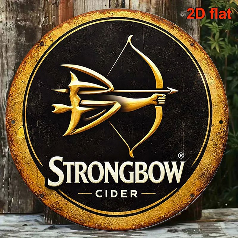 TEMU 2d Flat, 2d Flat Vintage Distressed Cider Round Bar Decorative Hanging Sign, Embossed Bow And Arrow Logo, British Cider Vintage Bar Entrance