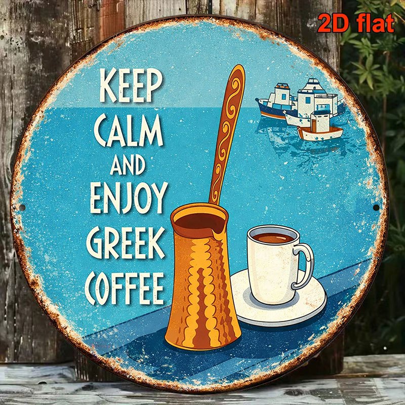 TEMU 2d Flat - 【2d Flat】 2d Flat Print 1pc Metal Iron Sign. 8*8in/20x20cm Round Sign, Vintage Plaque About "greek ", "enjoy Greek " Decorative Sign,