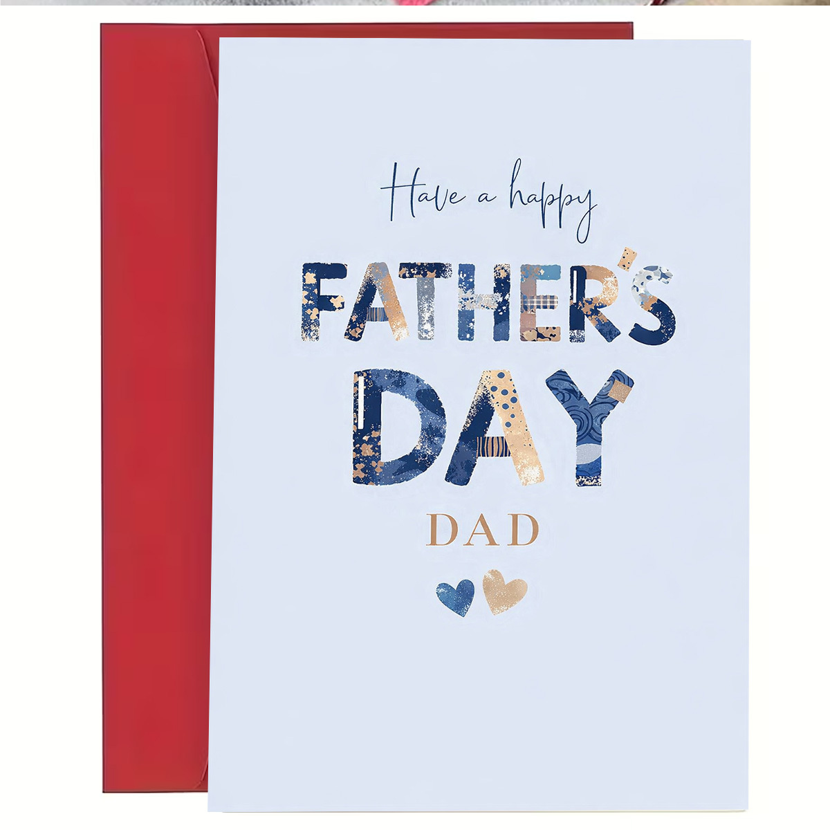 TEMU 1pc Elegant Fathers Day Greeting Card, Text Have A Happy Fathers Day Dad, Blue And Golden Patterned Letters With On Light Background, Ideal For