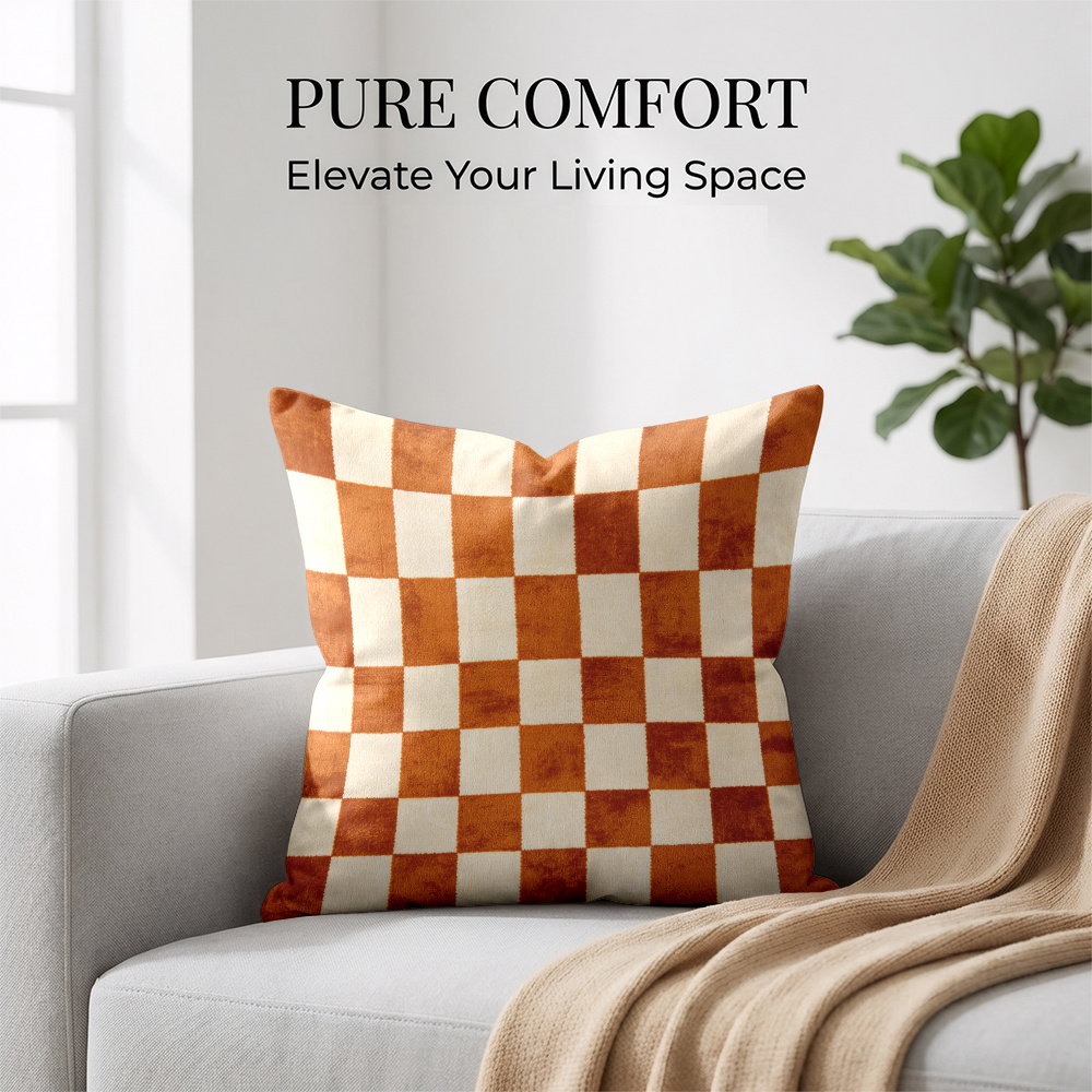 TEMU 1pc Polyester Printed Pillowcase, Trendy Checkered Pattern, , Breathable, Fade-resistant, Wrinkle-free, Durable, , Decorative, For Living Room,