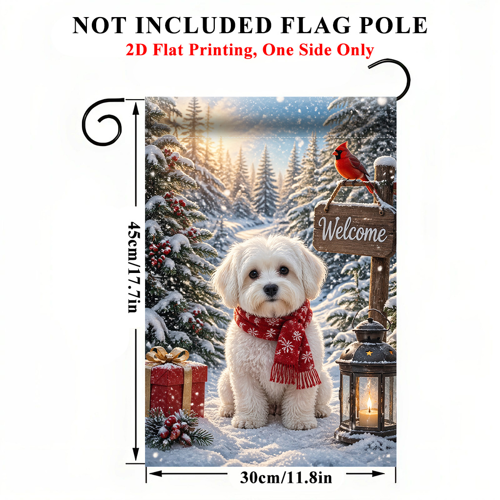 TEMU Drapeau de jardin plat 2D - Drapeau de jardin plat 2D 1pc, de chien d'hiver de Noël Drapeau de jardin - Impression recto, Décoration extérieure