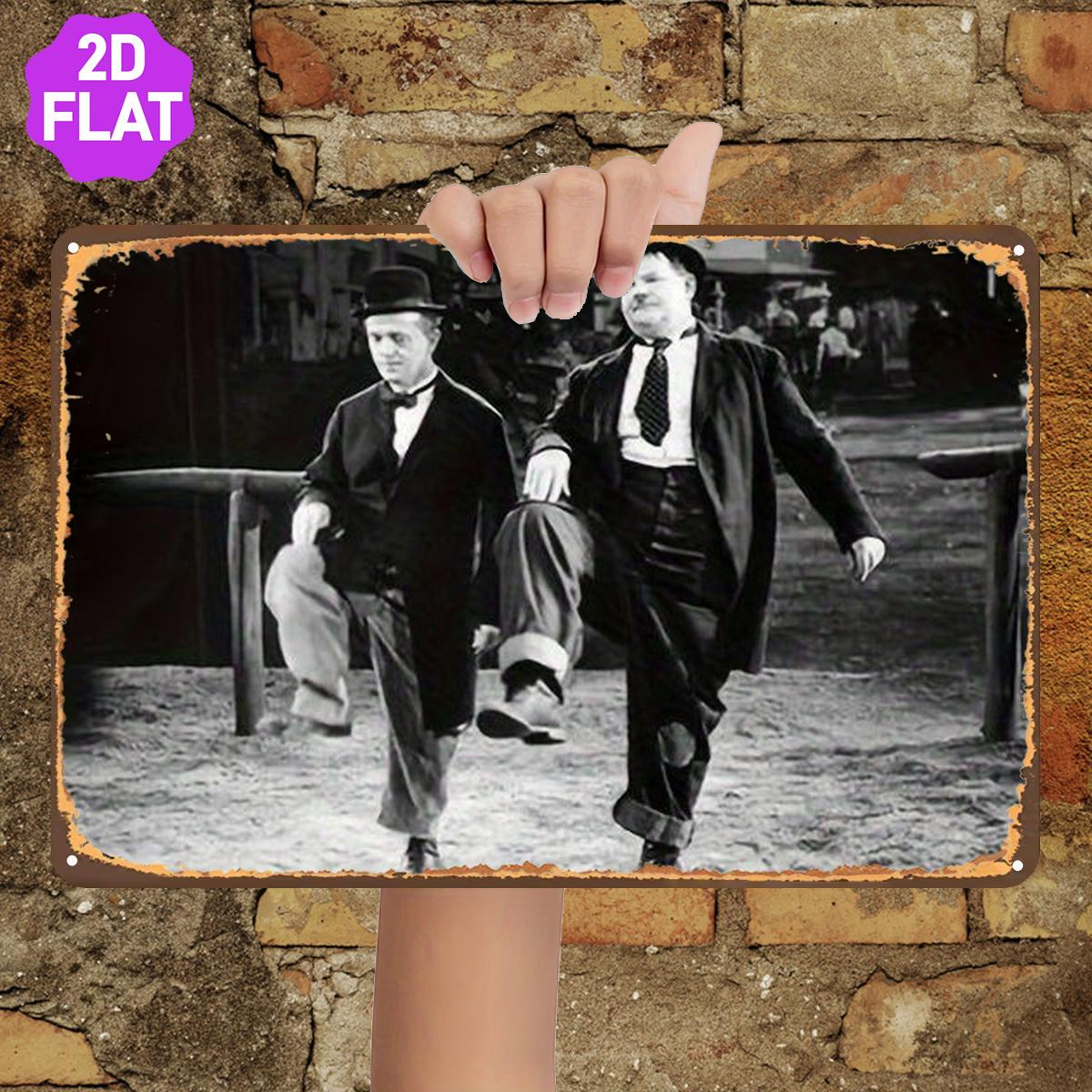 TEMU 2d Flat 1pc, "classic Comedy Duo : A Moment From Silent Film History", Metal Iron Sign, Size(8"x12"/20cm*30cm)decorative