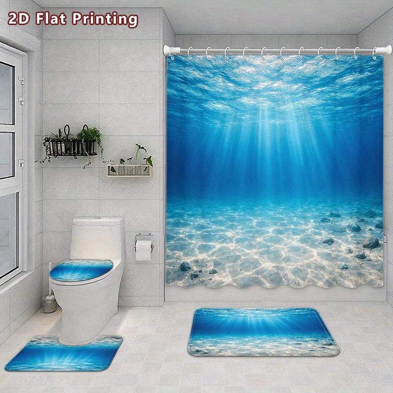 4pcs Underwater Ocean Shower Curtain Set with Accessories