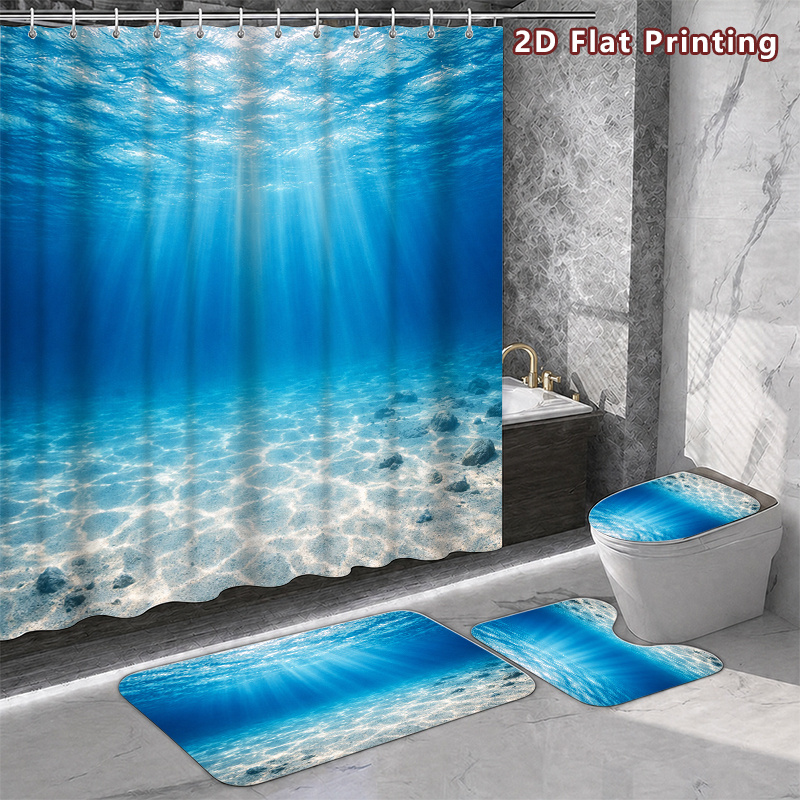 4pcs Underwater Ocean Shower Curtain Set with Accessories