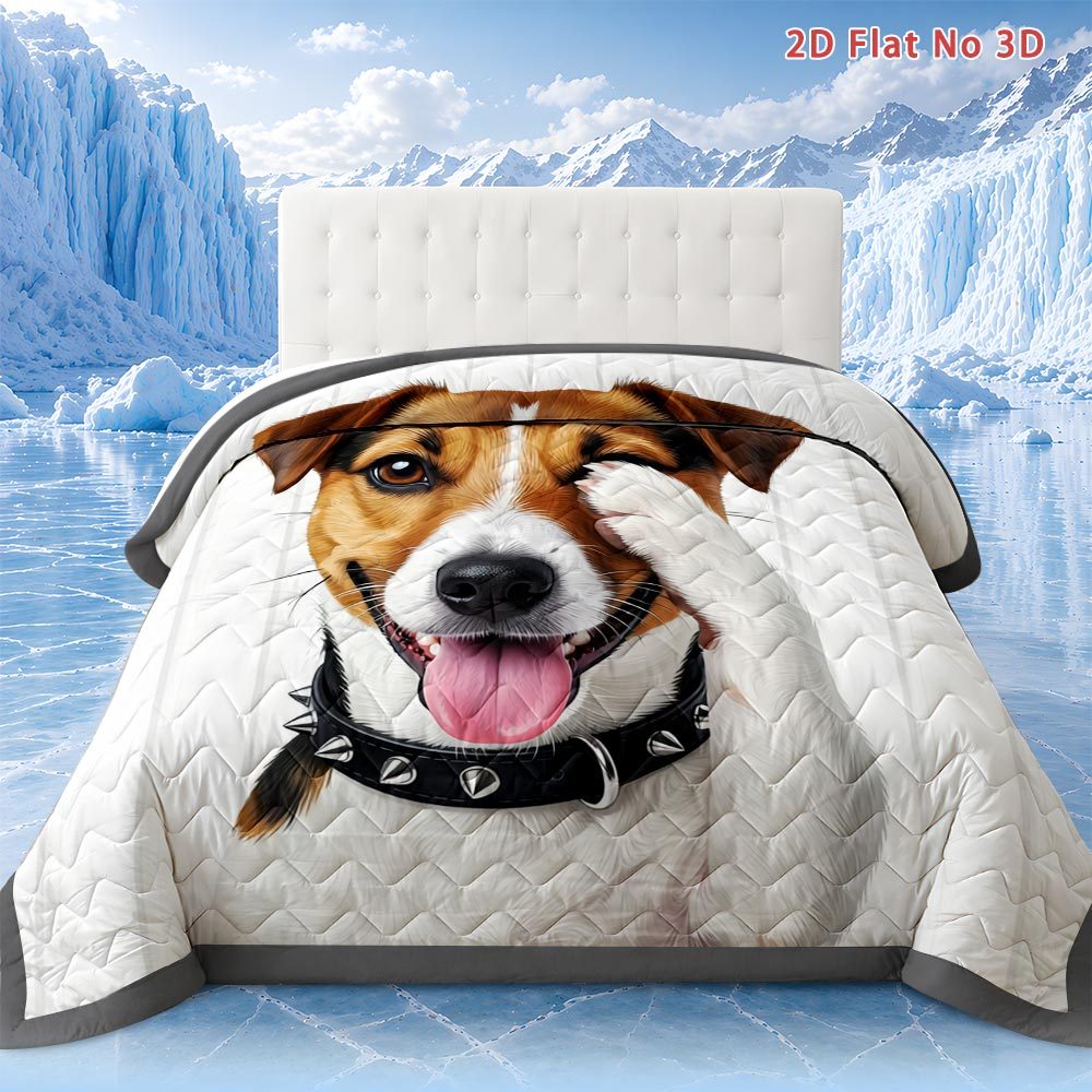 TEMU 1pc Latacaca Terrier Quilted Comforter Queen Size Suitable For Hot Sleepers, Lightweight Breathable Cooling Bedspread With Jrt Dog, Bedding For