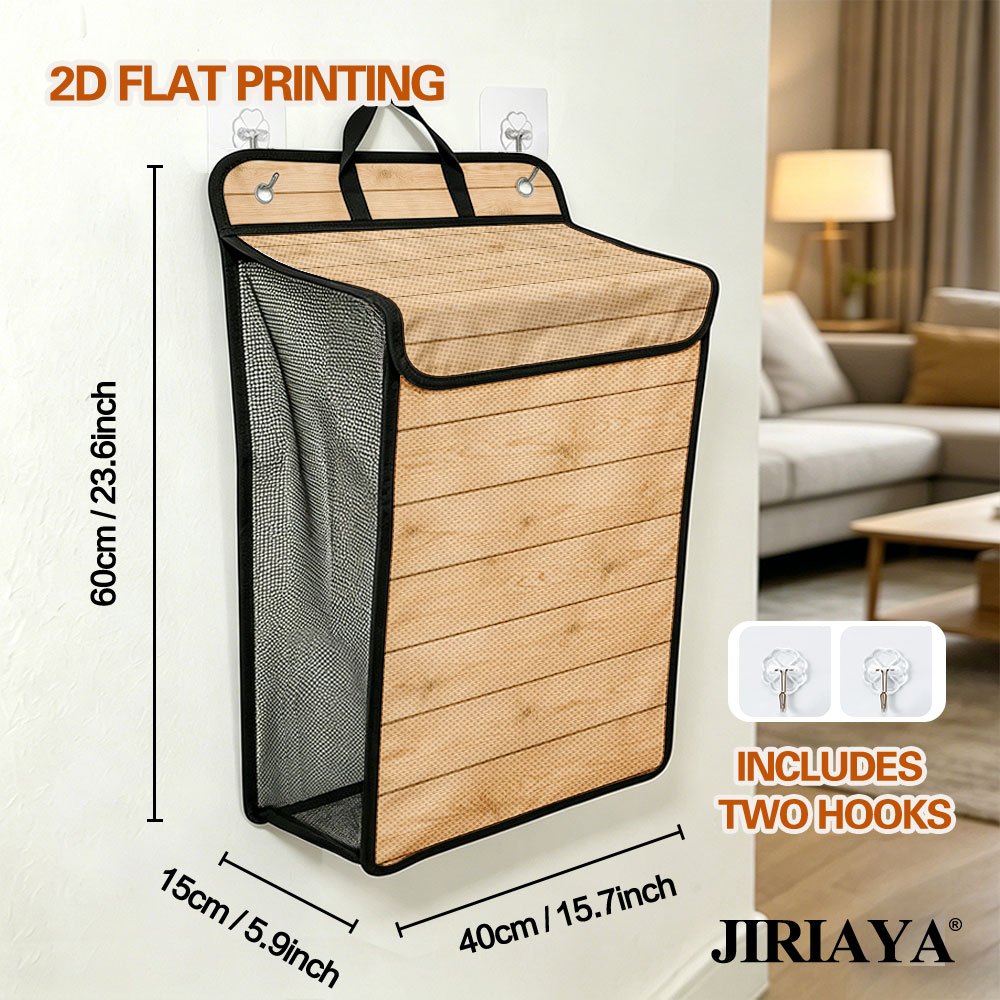 TEMU 2d Flat Printing, 1pc Wall-mounted Laundry Basket Organization, Beige Horizontal Print Foldable Dirty Clothes Hamper, Large Capacity Space