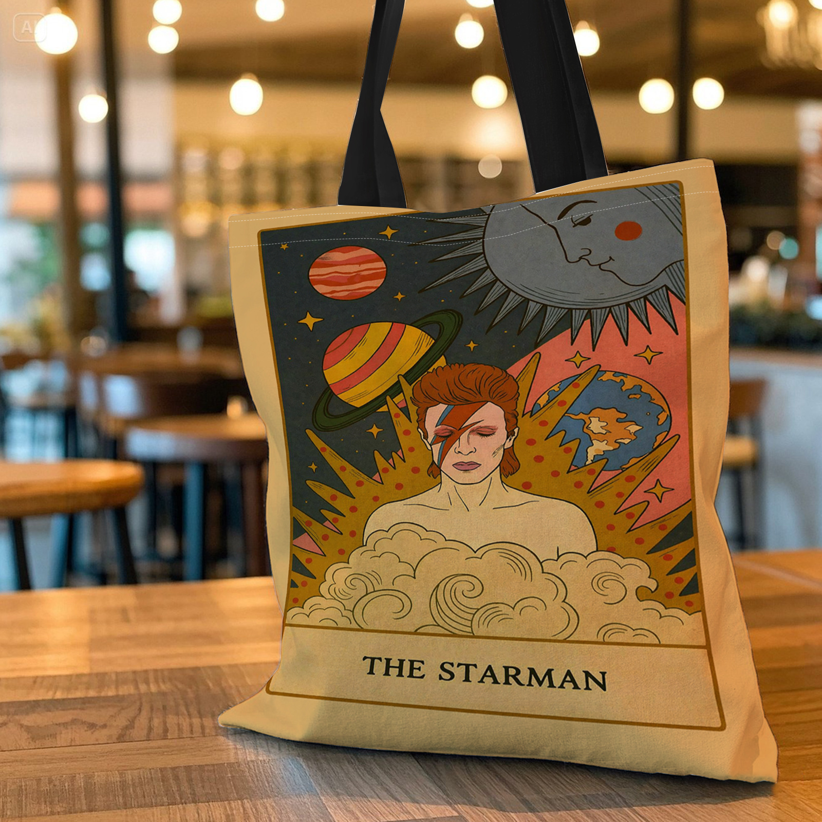 TEMU The Starman Retro Tote Bag - Starman Theme & Starry Universe Slogan, Lightweight Foldable Bookbag With Shoulder Straps, Suitable For College,