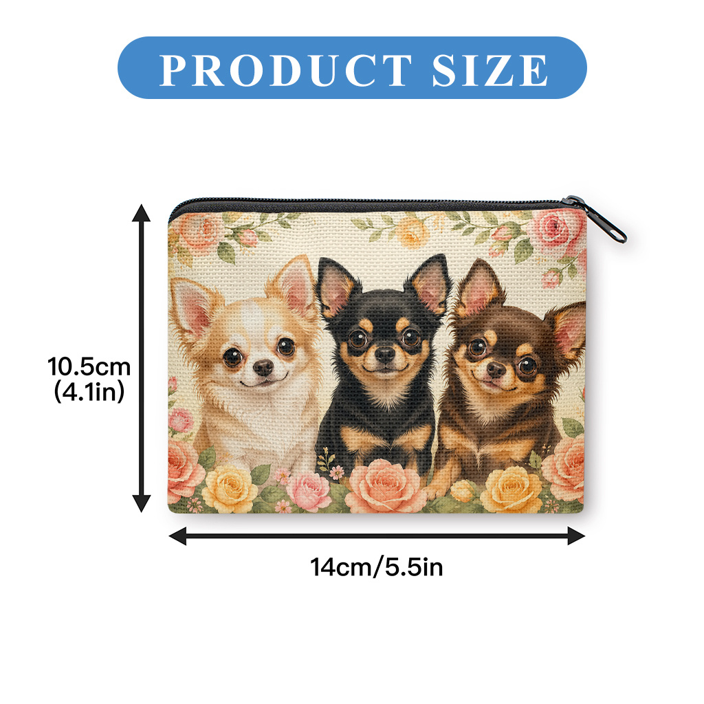 TEMU かわいい犬と花のコインパース財布 男女兼用 開閉式 携帯用カードホルダー コイン収納付き 鍵/イヤホンホルダー 軽量ギフトバッグ 現金/鍵/イヤホン/旅行用 (洗濯機洗い可)