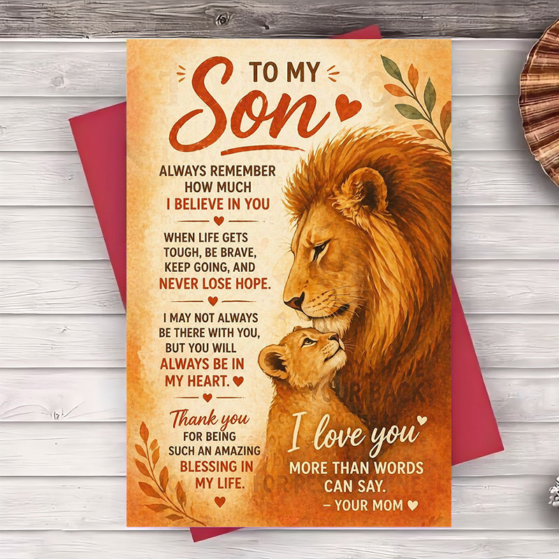 TEMU 1 Greeting Card + 1 Envelope To My Son Inspirational From Mom Loving Encouragement Gift For Son Birthday Graduation Everyday Support
