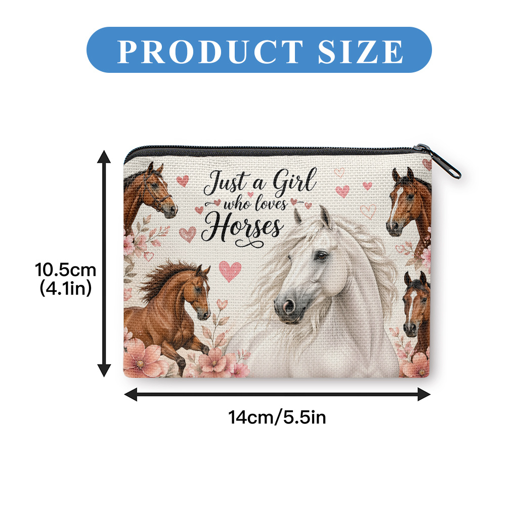 TEMU Porte-monnaie à pièces Chevaux & Fleurs pour Femme & Homme, Petit Portefeuille Portable à Fermeture Éclair avec Porte-cartes, Sac de Rangement