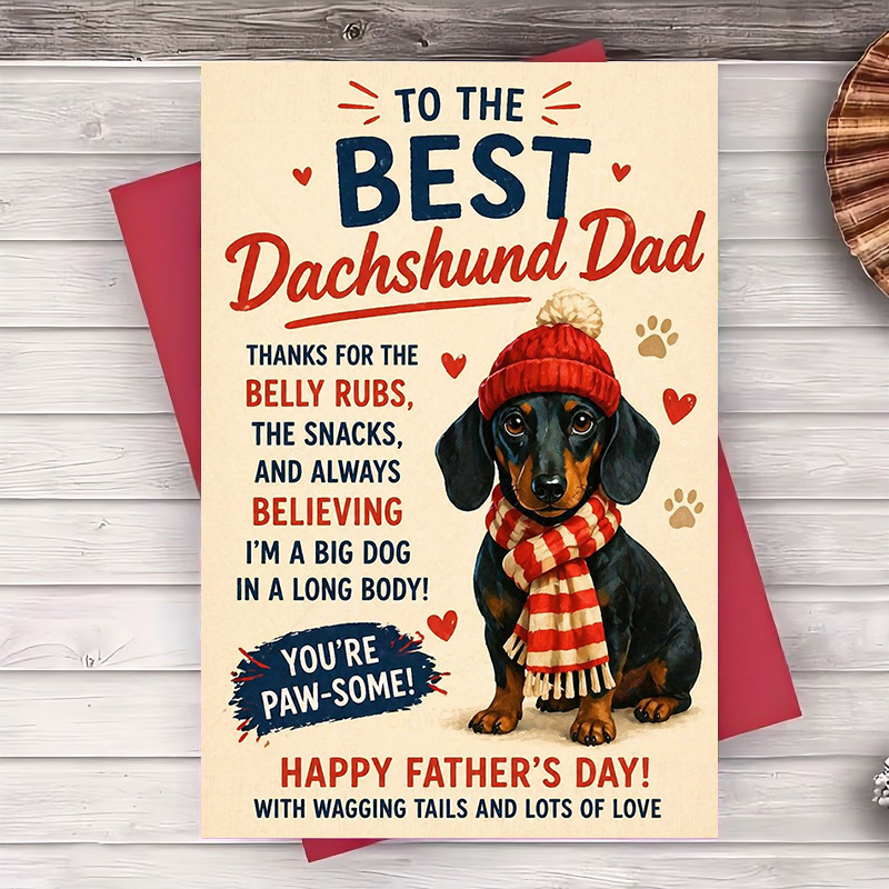 TEMU 1 Greeting Card And 1 Envelope Funny Dachshund Dad Father's Day Card For Dog Lovers Family Gift For Pet-loving Dads