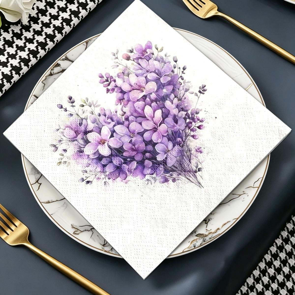 TEMU Lot de 20 serviettes décoratives de bouquet de cœurs violets, adaptées pour sur nappe et la décoration de restaurant, adaptables à divers