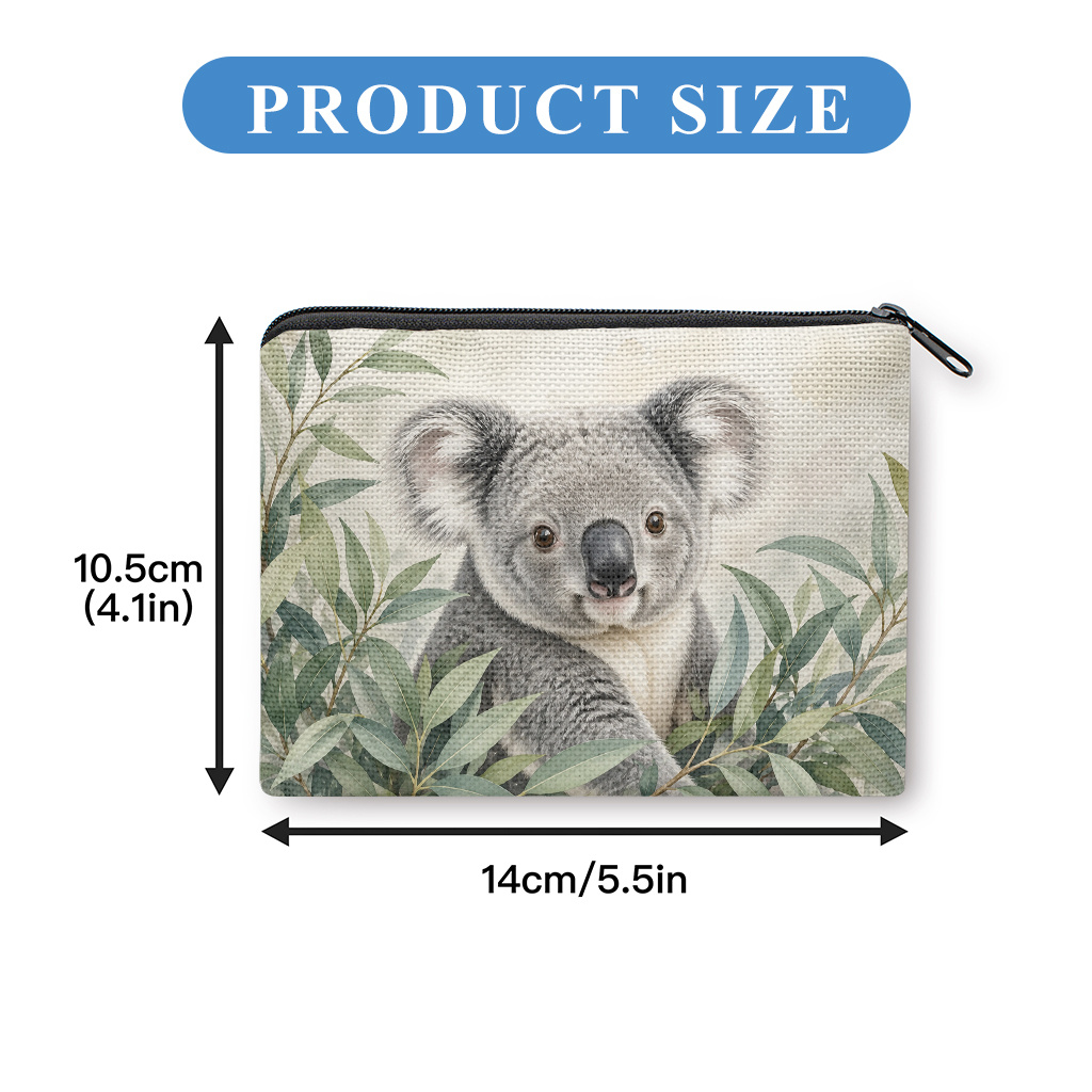 TEMU Coin Purse 1pc, Koala Sitting Leaves Coin Purse,, Zipper Closure, Small Portable Key Earphone Storage Bag, Handy Card Holder, Lightweight, Gift
