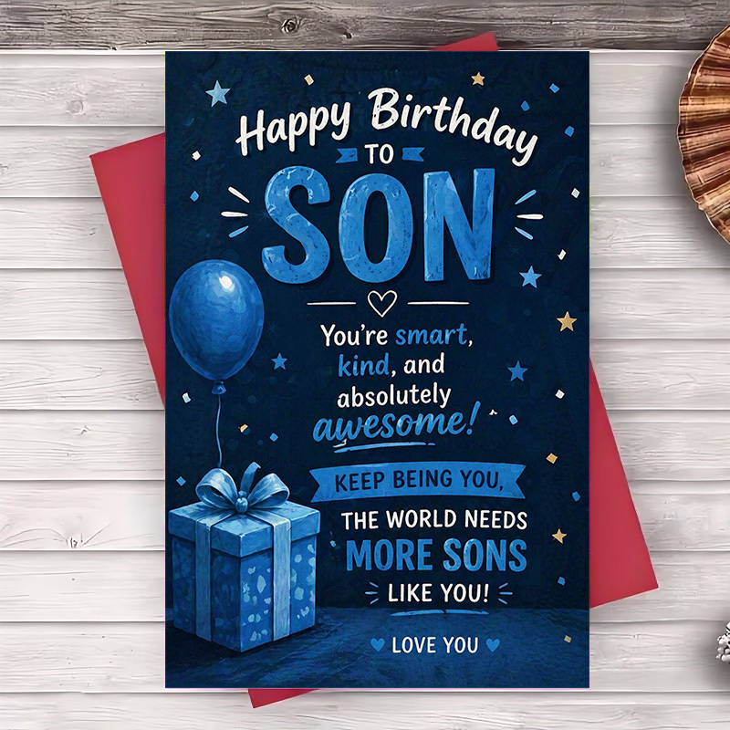 TEMU 1 Greeting Card + 1 Envelope Happy Birthday Son Balloon Gift Card For Proud Parents Celebration