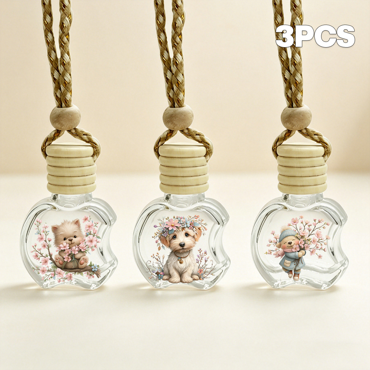 TEMU 3pcs Hanging Car Air Freshener Diffuser Bottles Empty Glass Perfume Bottles, Freshener Diffuser Pendants, Aromatherapy Bottles And Decorations