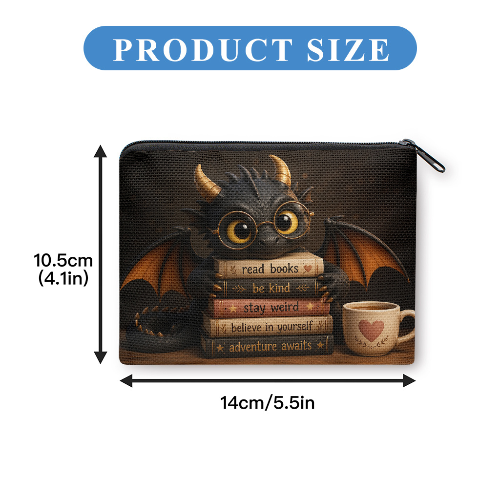 TEMU Coin Purse 1pc, Adorable Dragon Holding Books Coin Purse,, Zipper Closure, Small Portable Key Earphone Storage Bag, Handy Card Holder,