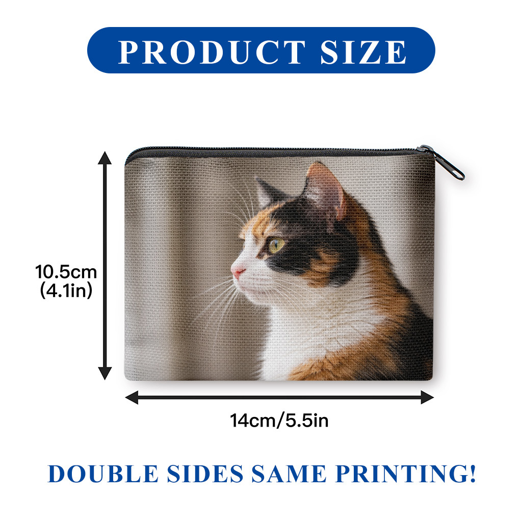 TEMU Calico Cat Coin Purse Suitable For &, Double-sided Printed Zipper Pouch With Key Holder & Makeup Bag, Portable Clutch Wallet, Lightweight Fabric