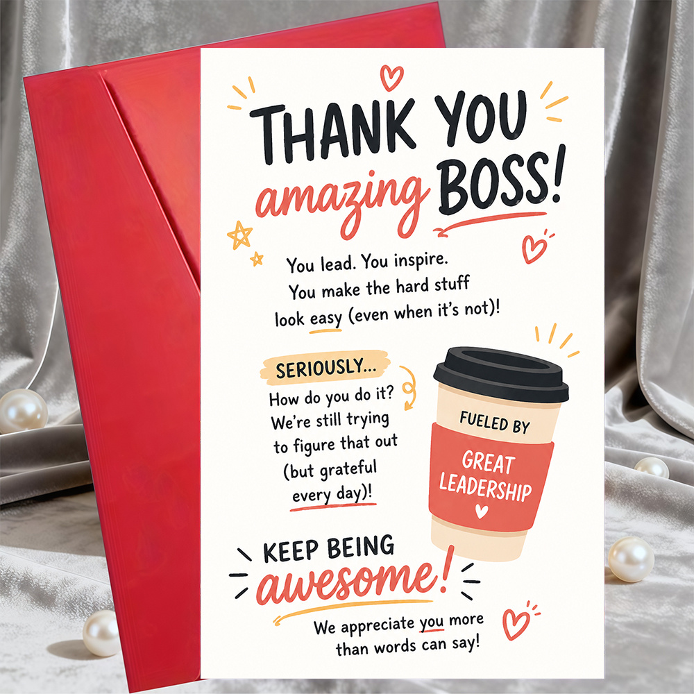 TEMU 1 Greeting Card + 1 Envelope Thank You Boss Greeting Card Appreciation Gift For Manager Leader On Birthday Promotion Or Boss Day Office Farewell