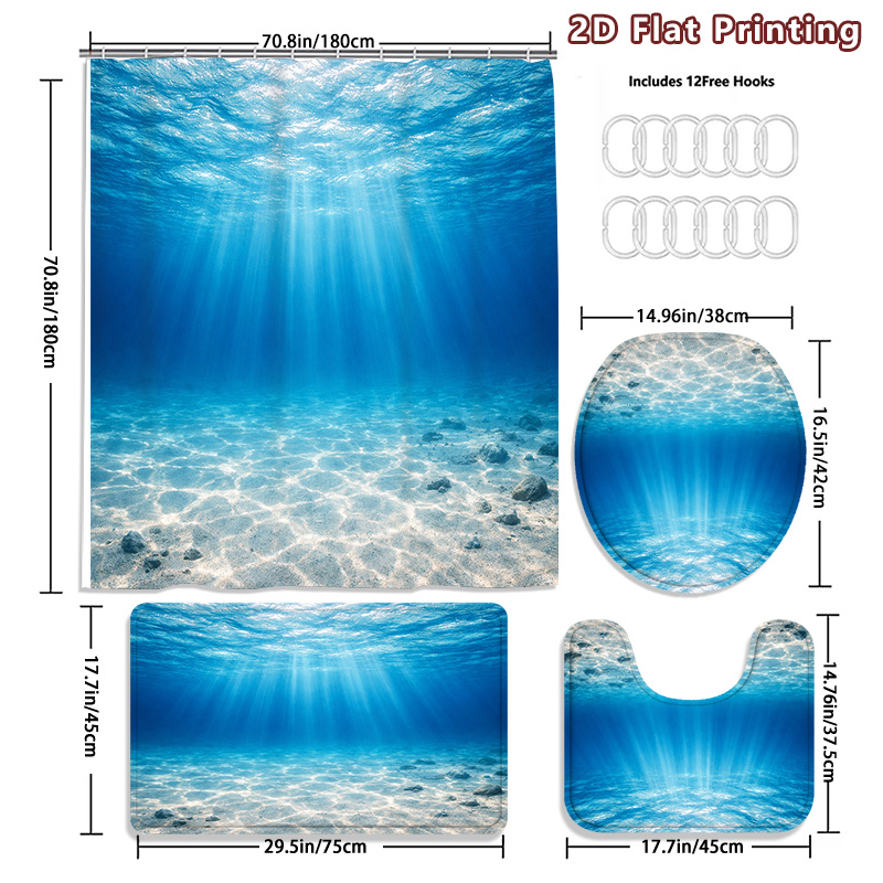 4pcs Underwater Ocean Shower Curtain Set with Accessories