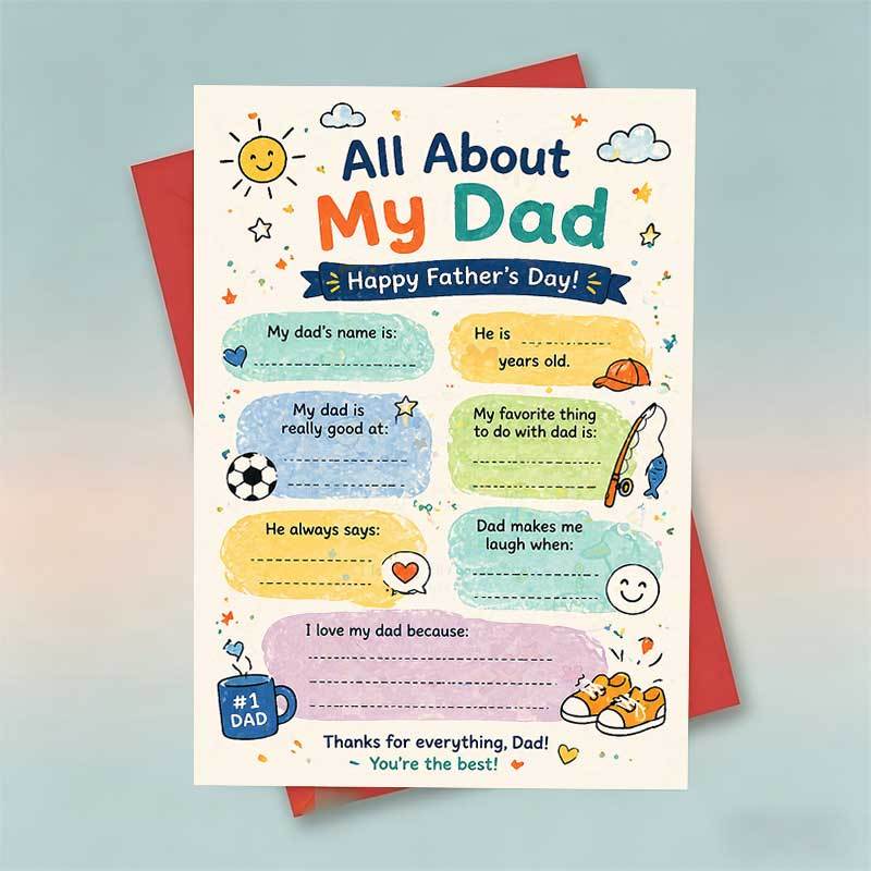 TEMU 1pc Happy Father's Day Card, Featuring , With Doodle And Message, Suitable For Dad, Father's Day, Hand-drawn Style Card