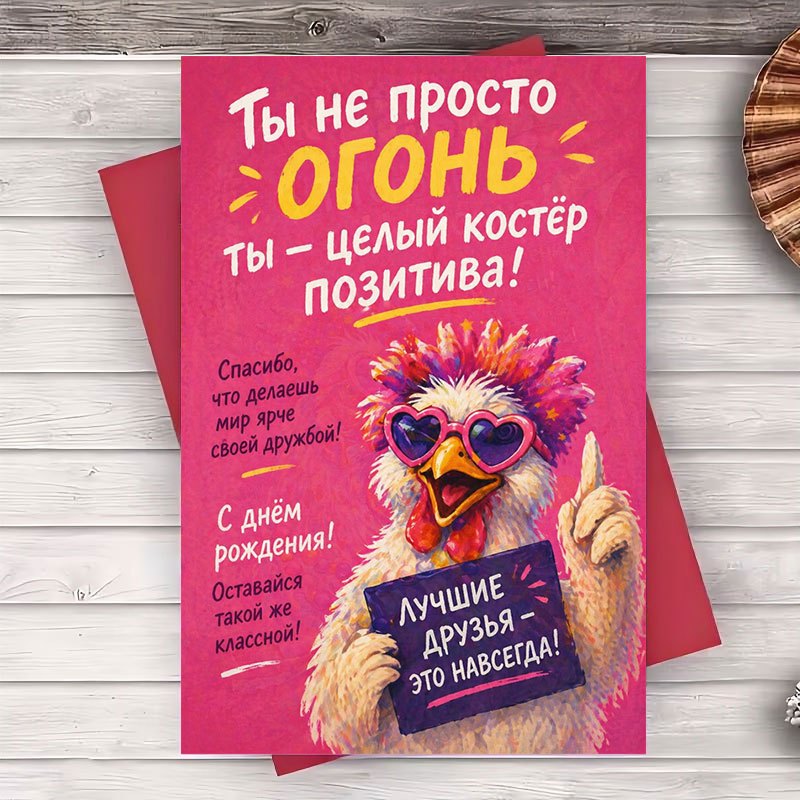 TEMU 1 Envelope And 1 Greeting Card Funny Chicken Birthday Greeting Card For Best Friend Flat Note Card For Birthday Celebration And Friendship