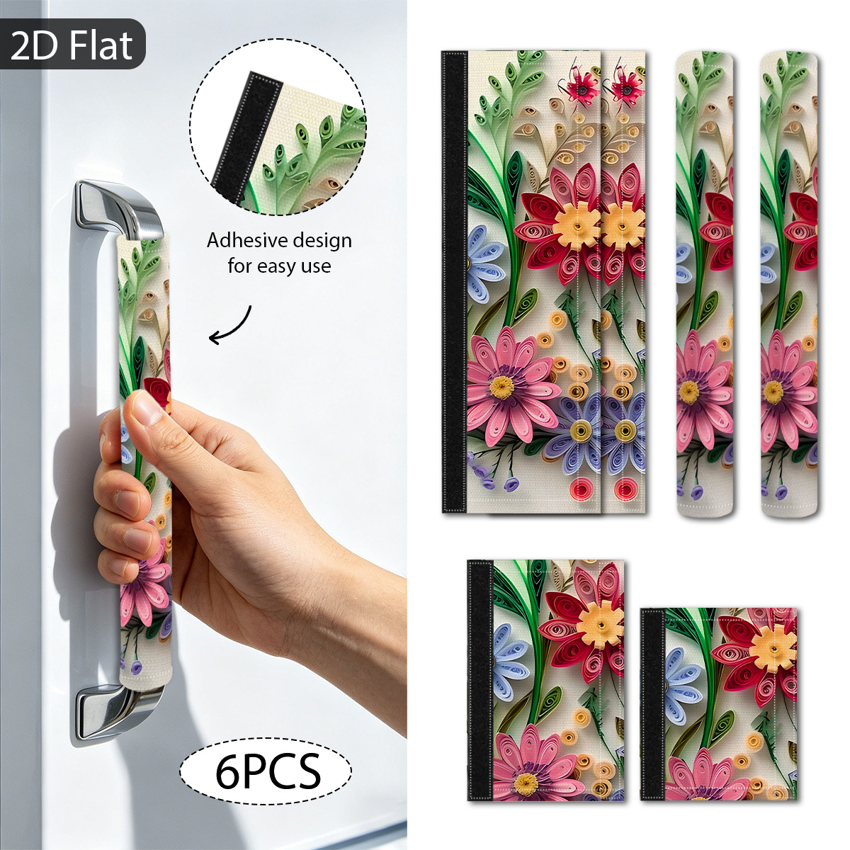 TEMU 6pcs 2d Flat Colored Quilling Flower Pattern Refrigerator Handle Covers. A Decorative Appliance Handle Cover Suitable For Dishwashers, Ovens,