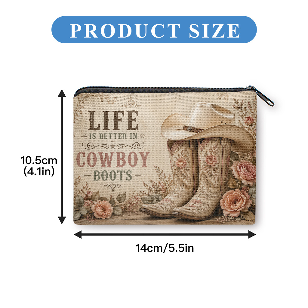 TEMU Coin Purse, Cowboy Boots Represent Coin Purse, Zipper Closure, Small Portable Key Earphone Storage Bag, Handy Card Holder, Lightweight, Gift For