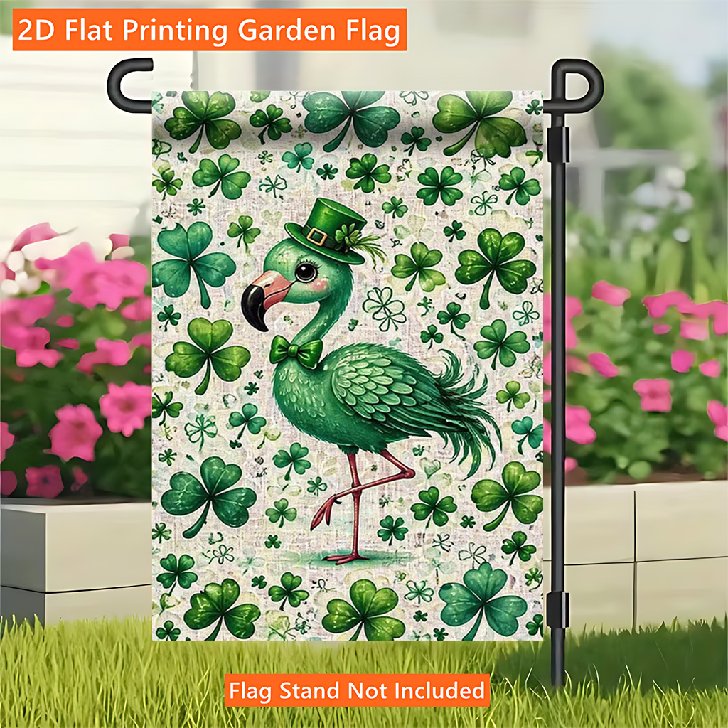 TEMU 2d Flat - 2d Flat - 2d Flat Garden Flag 1pc, Clover, Perfect For Camping And Patio Decor, Single-sided Printed Flag, Suitable For , Garden