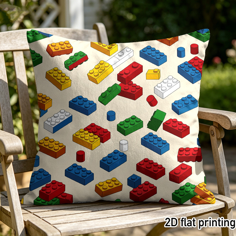 TEMU 1pc, Colorful Building Blocks Pillow Coverwith Zip Closure, Suitable For Decorating Cars, Bedrooms, Sofas, Or Beds; Double-sided Print.