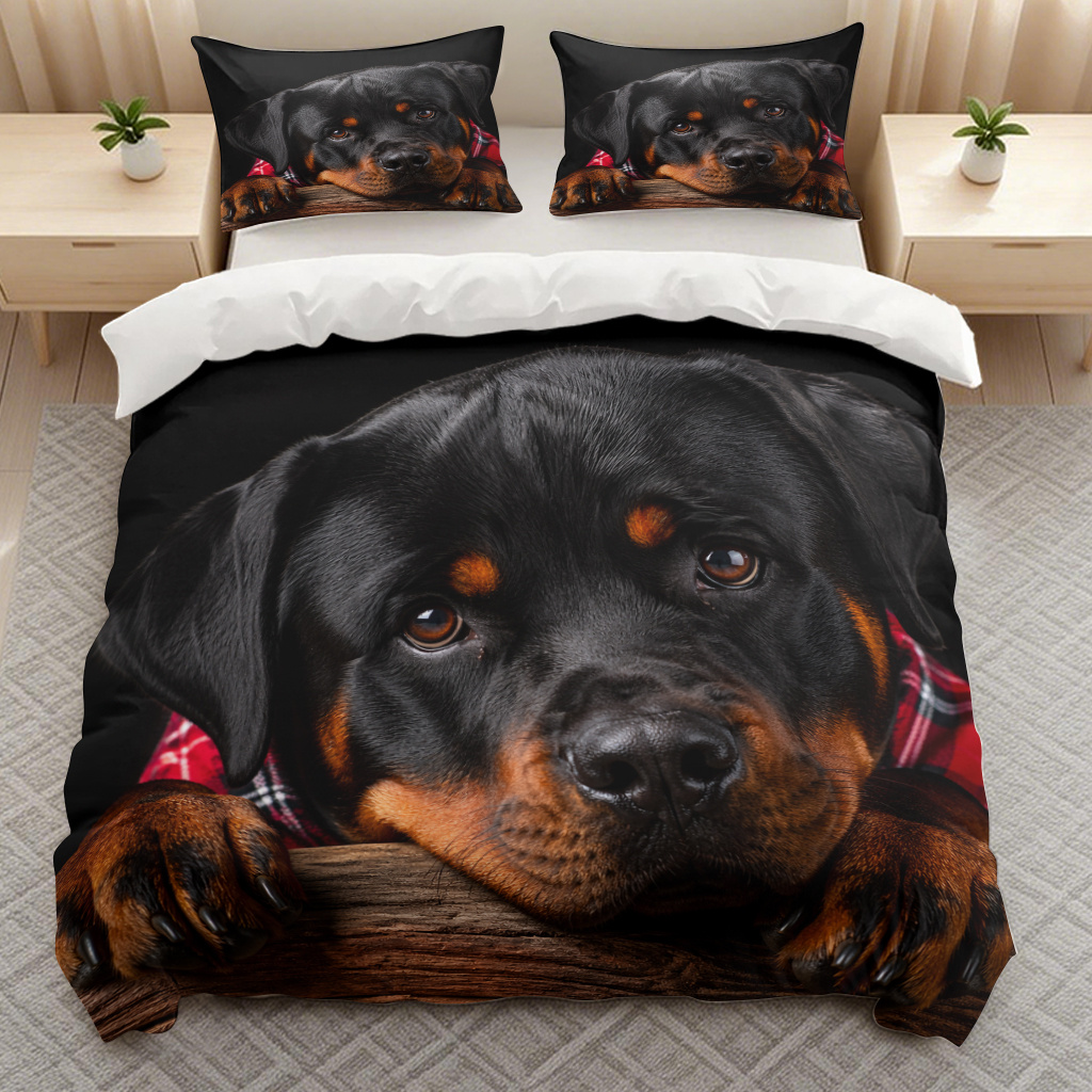 TEMU 3pcs Rottweiler Dog Designed Bedding Duvet Cover Quilt Cover, Fashionable Breathable Soft Bedding (1 X Duvet Cover And 2 X Pillowcases) With