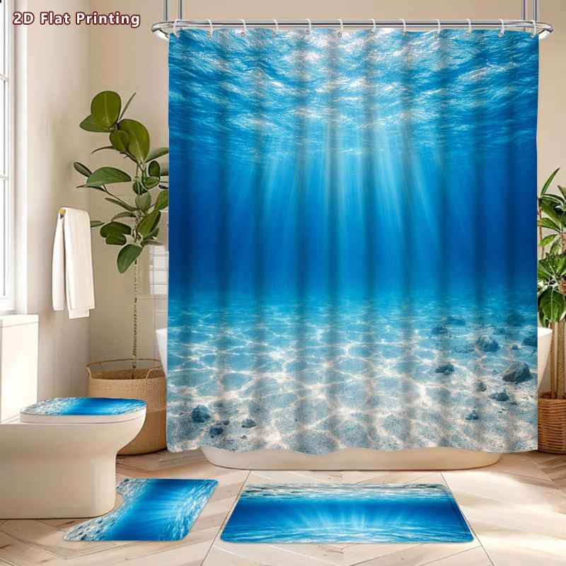 4pcs Underwater Ocean Shower Curtain Set with Accessories