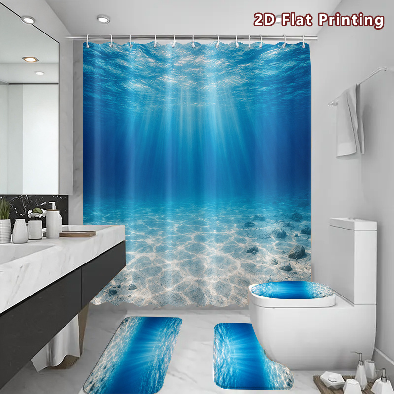 4pcs Underwater Ocean Shower Curtain Set with Accessories