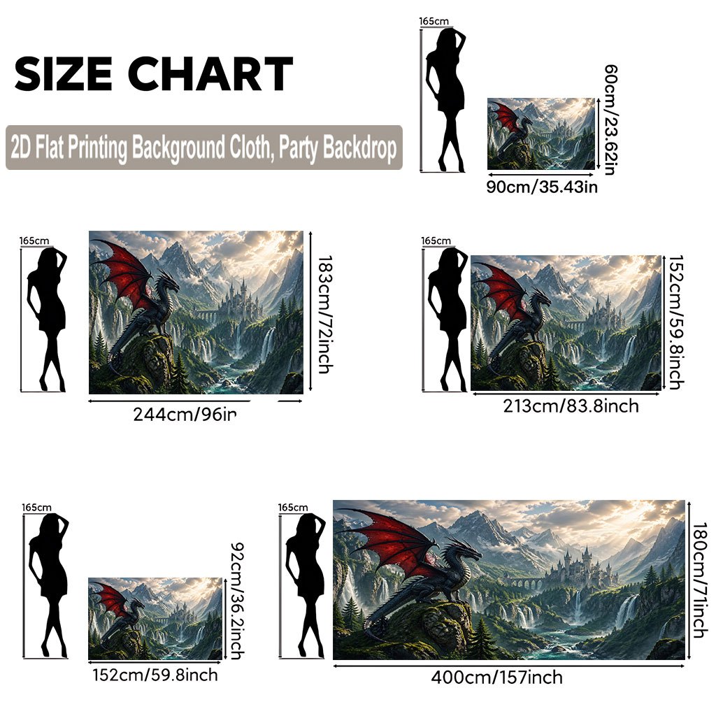 TEMU 2d Flat, 2d Flat Printing Backdrop Banner 1pc, Dragon Guards Castle Landscape Background Cloth Banner, Suitable For Christmas, Halloween,